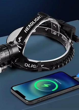 Налобный фонарь аккумуляторный 1200 люмен usb type-c ipx4 bailong bl-t50-p160 черный