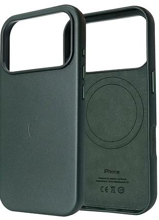 Чехол leather case pu с magsafe для iphone 17 pro max защитный с мягкой подкладкой цвет fir green