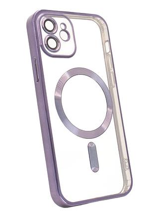 Чехол shining с magsafe для iphone 12 фиолетовый с защитными линзами для камеры