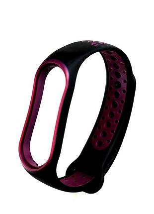 Ремешок силиконовый для mi band 5/6 черный с фиолетовым противоударный