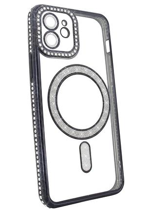 Чехол diamond shining case с magsafe для iphone 11 черный стильный аксессуар для защиты телефона