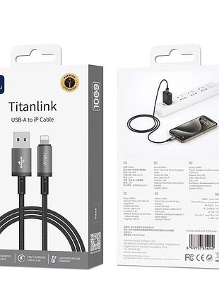 Кабель wiwu usb-a to lightning 1м для зарядки и передачи данных с высокой скоростью 2.4a черный