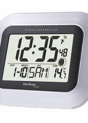Часы настенные technoline ws8005 электронные с будильником термометром и календарем серебристый черный 226x180x30 мм
