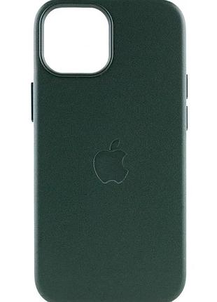 Чехол leather case pu с magsafe для iphone 13 pro защитный с микрофиброй внутри цвет fir green