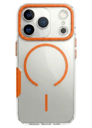Чехол противоударный metal frame crystal case для iphone 17 pro с защитой камеры оранжевый