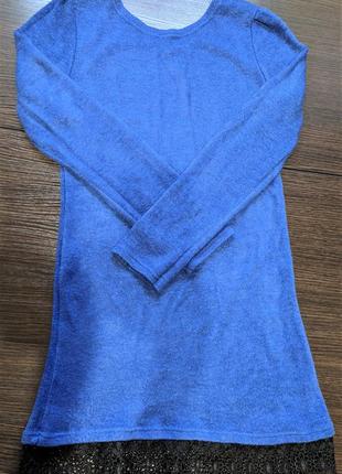 Платье-свитер синий с кружевом р.xs-s9 фото