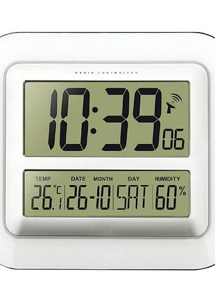 Часы настенные technoline ws8006 silver электронные с будильником термометром и гигрометром 280x250x35 мм 2
