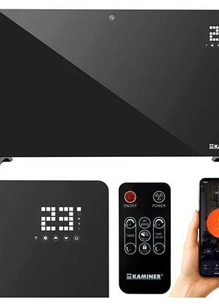 Электрообогреватель стеклянный 2500 вт черный управление через wi-fi и пульт kaminer zelva 26572
