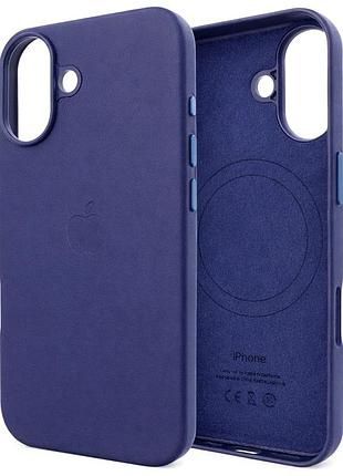 Чехол leather case pu с magsafe для iphone 16 защитный с мягкой подкладкой темно-синий