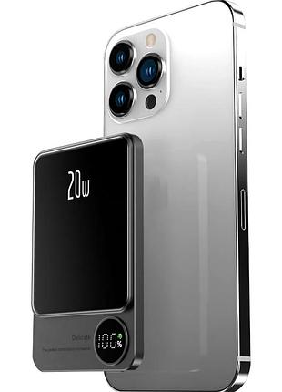 Беспроводной магнитный павербанк 10000 mah 20w для iphone magsafe graphite black с быстрой зарядкой