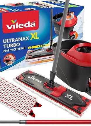 Набір для прибирання vileda ultramax turbo xl швабра з відром та системою віджиму для швидкого прибирання підлоги