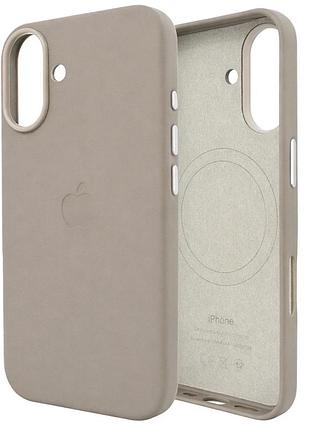 Чехол leather case pu с magsafe для iphone 16 защитный с мягкой текстурой светло-серый
