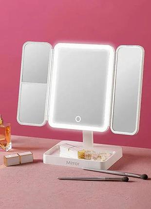 Зеркало с led подсветкой для макияжа и ухода за кожей круглое с увеличением 2x 3x регулируемая яркость