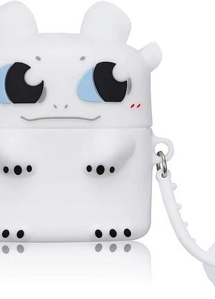 Чехол для airpods 3d dragon беззубик белый для защиты наушников и стильного оформления