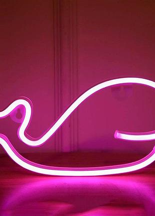 Ночной светильник neon sign для детей в виде кита мягкое освещение для создания уютной атмосферы