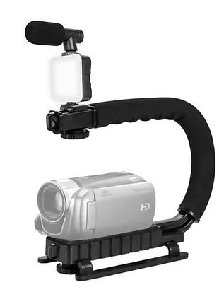 Стабілізатор gimbal з bluetooth мікрофоном і led лампою для відеозйомки і створення контенту ay-49u