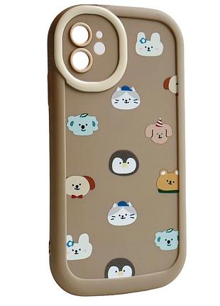 Чехол силиконовый paws case для iphone 11 противоударный с защитой камеры цвет little friends - brown