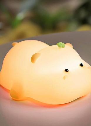 Ночной светильник baby hippo a002 мягкий ночник для детей с энергосберегающей led технологией и безопасными материалами