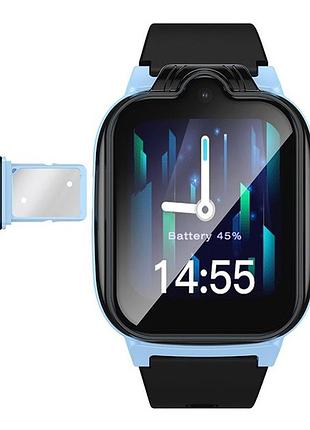 Умные часы hoco y104 для детей с sim-картой gps видеозвонками и камерой 8 мп голубые