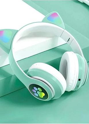 Наушники bluetooth с кошачьими ушками tucci stn28 зеленые для молодежи с подсветкой и микрофоном