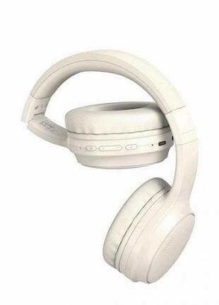 Bluetooth наушники hoco w46 молочно-белые беспроводные для музыки и общения до 20 часов работы с aux