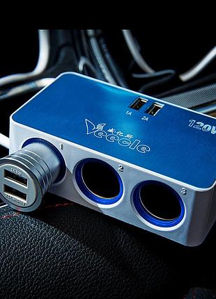 Розгалужувач прикурювача 3s 2.1a з двома usb портами для зарядки смартфонів і планшетів в авто