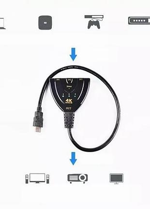 Hdmi спліттер на 3 виходи для телевізора і монітора 4k uhd підключення кількох пристроїв до одного джерела