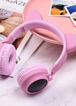 Наушники bluetooth hoco w27 cat ear беспроводные для музыки и звонков с подсветкой розовые 5 часов воспроизведения