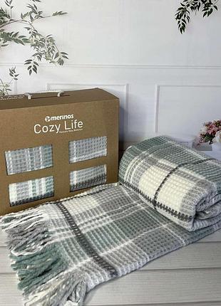 Плед бавовняний з бахромою cozy life полуторний розмір 130 на 170 см рогожка