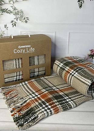 Плед бавовняний з бахромою cozy life полуторний розмір 130 на 170 см рогожка
