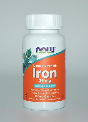 Железо, iron, now foods, 36 мг, 90 капсул