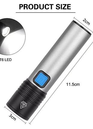 Акумуляторний led ліхтарик bailong bl-k31-t6 — 4 режими, зум, зарядка microusb, металевий корпус