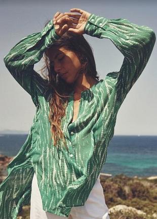 Жіноча напівпрозора шифонова блуза zara зелёного кольору розмір xs