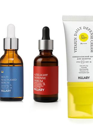 Набір проти жирності, запалень і пігментних плям spf50+ hillary anti-blemish & oil control set with spf50+ protection