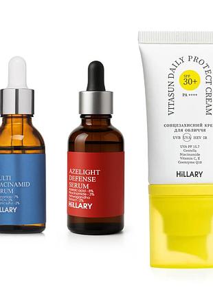 Набір проти жирності, запалень і пігментних плям spf30+ hillary anti-blemish & oil control set with spf30+ protection