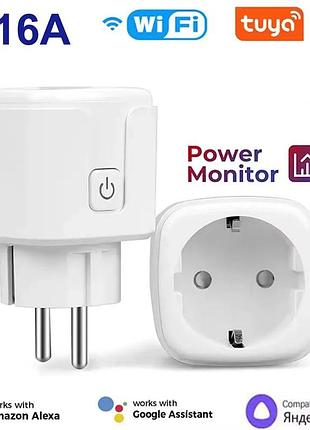 Умная смарт розетка tuya 16а smart wifi head мониторинг потребления wifi розетка