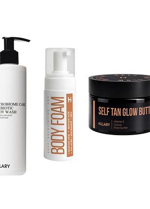 Комплекс для ексфоліації та автозасмаги з ефектом шиммеру hillary exfoliation & shimmering self-tan complex