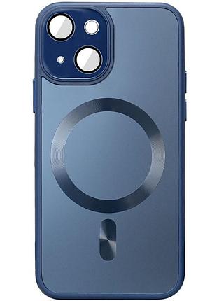 Чехол tpu+glass sapphire midnight with magsafe для apple iphone 14 (6.1") синий / deep navy