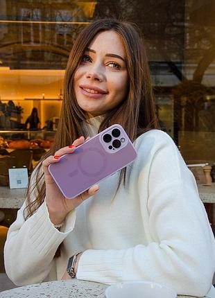 Чохол tpu+glass sapphire midnight with magsafe для apple iphone 14 (6.1") бузковий / lilac