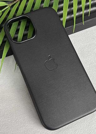 Кожаный чехол leather case (aaa) with magsafe and animation для apple iphone 16 (6.1") black