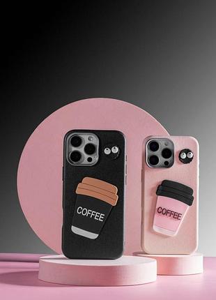 Чехол tpu leather toys для apple iphone 16 pro (6.3") coffee / black