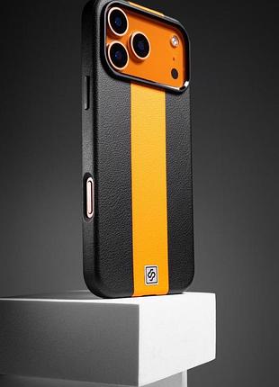 Шкіряний чохол rally with magsafe для apple iphone 17 (6.3") black / orange