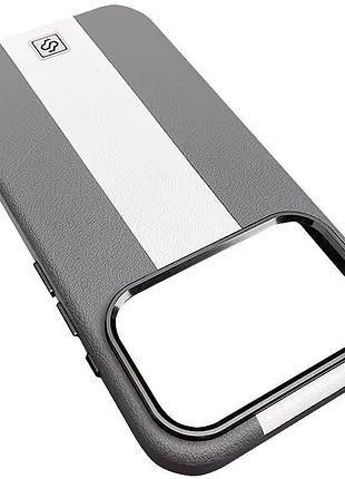 Кожаный чехол rally with magsafe для apple iphone 17 pro (6.3") grey / white