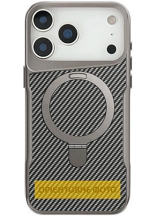 Tpu+pc чехол metal buttons with magsafe carbon ring для apple iphone 17 air (6.5") серый