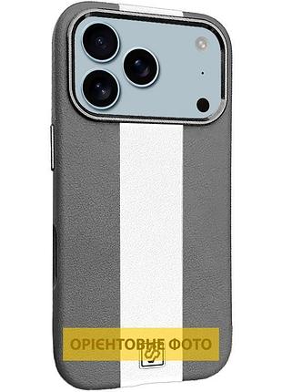Кожаный чехол rally with magsafe для apple iphone 17 (6.3") grey / white