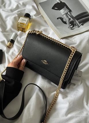 Coach mini klare crossbody in signature canvas black/gold бежева средина (магнитная коробка)