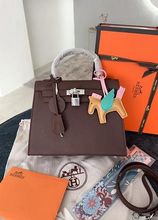 Hermes kelly 25 chocolate silver