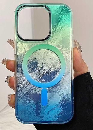 Чохол tpu shiny mountain (magfit) для apple iphone 15 pro (6.1") green / blue