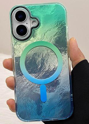 Чохол tpu shiny mountain (magfit) для apple iphone 16 (6.1") green / blue