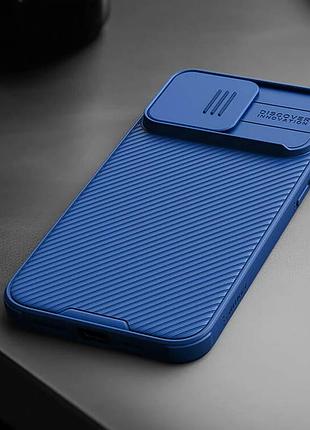 Карбоновая накладка nillkin camshield pro для apple iphone 15 pro max (6.7") blue